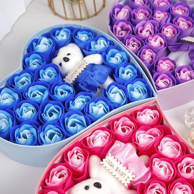 Artificial Roses Love Bear Chinese Valentine's Day Gift Wedding Decoration Simulation Pink Rose Festival Party Decor Fake Flower