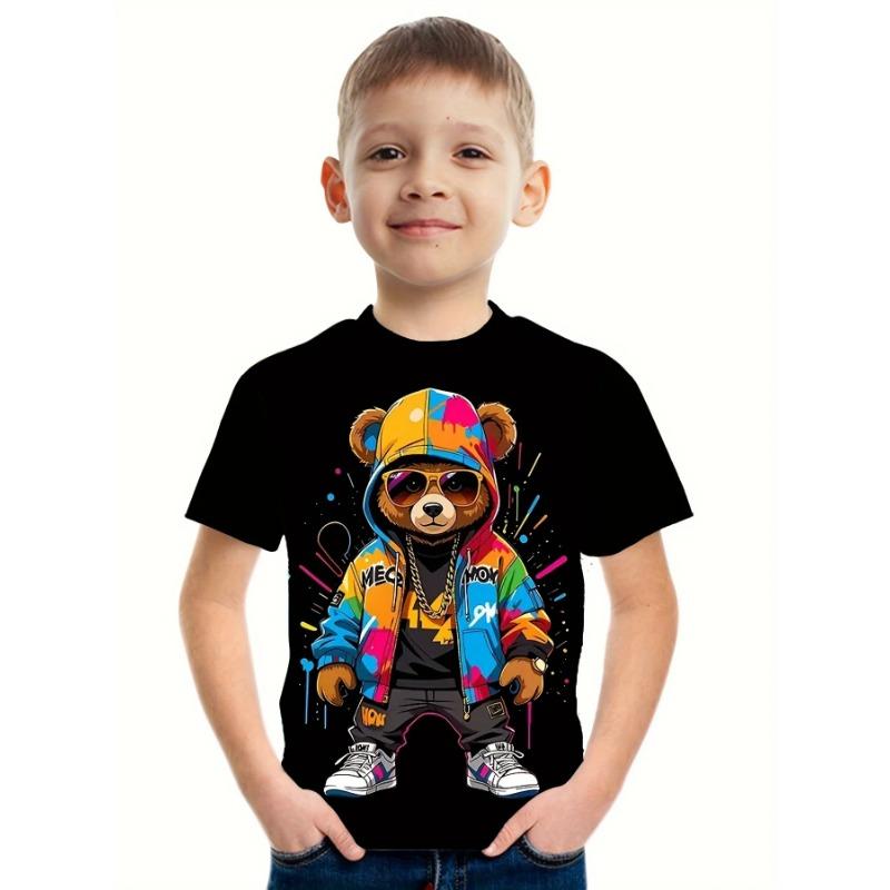 Kids Boys Clothes Short Sleeve Cool Bear Print Children Summer Clothes Boys Tshirt Casual Stylish Girl Clothes O-Neck Child Tops