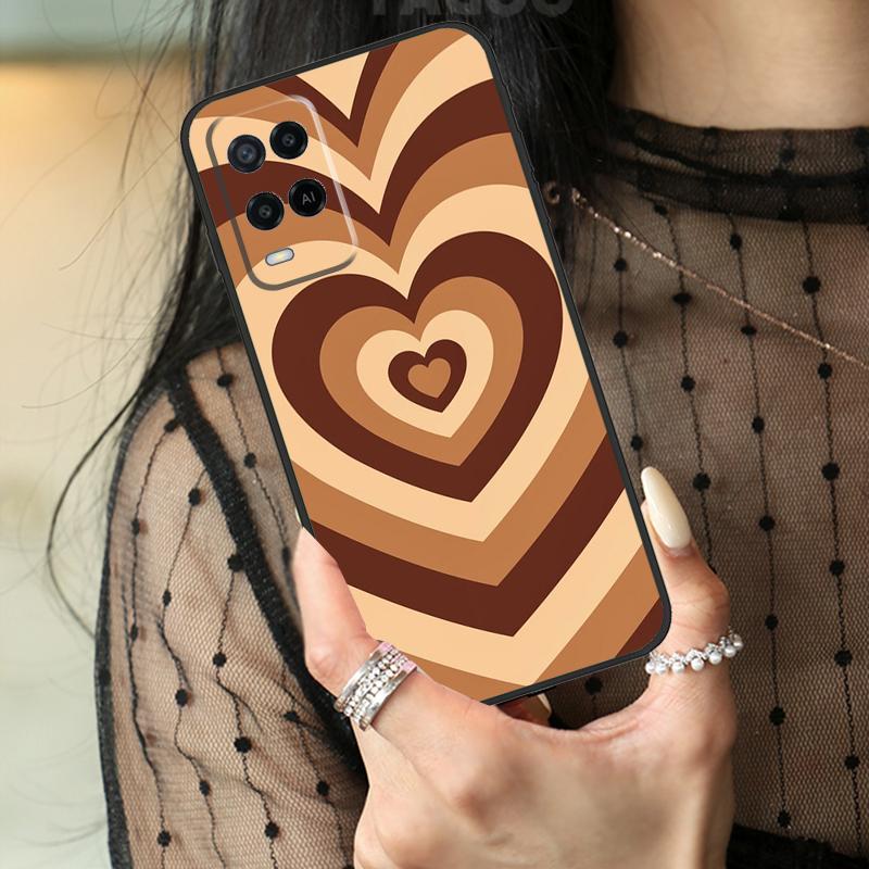 Sage Green Coffee Love Heart Latte Case For Oppo A78 A98 A18 A38 A58 A60 A80 A40 A96 A76 A16 A94 A74 A54 A15 A17 A57 A77 A5 Pro