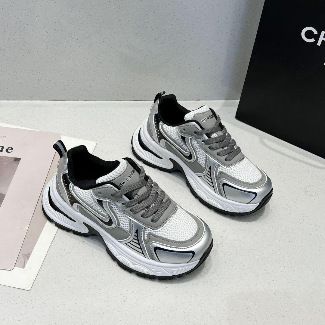 

Thick-soled heightening women s new spring versatile casual silver retro sneakers 35 серебряный