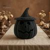 Black Braided Halloween Prop Handwoven Pumpkin Basket with Witch Hat Lid, Rustic Wicker Trick Fall Housewarming Gifts or Treat Bucket for Indoor