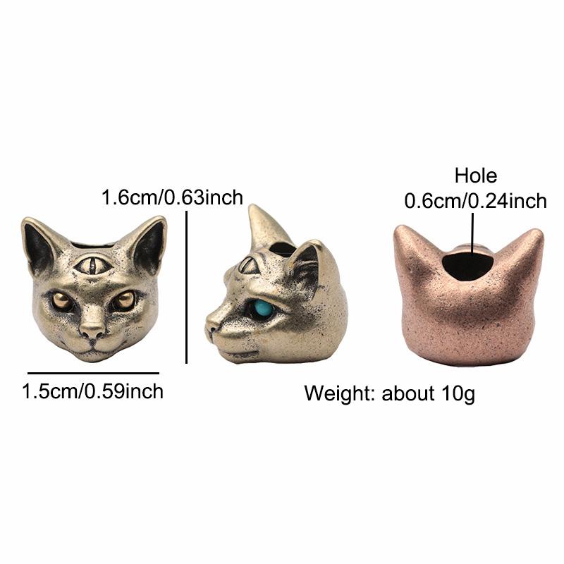 Three Eyed Egyptian Cat Brass Knife Beads EDC DIY Paracord Woven Bracelets Lanyard Pendants Accessories Outdoor Tool Hangings