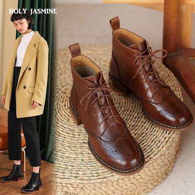 Moda Otoño Invierno 2025 Botines Mujer Oficina Damas Casual Punta Redonda Tacón Bajo Atados Cruzados Piel Genuina Zapatos de Plataforma Mujer
