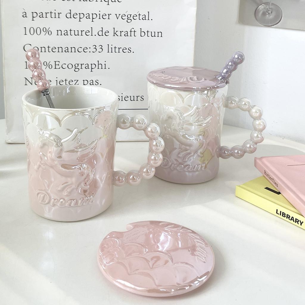 Keramiktasse mit Deckel mit Löffel Ins Wind Becher Mädchen Hoch Aussehende Wassertasse Paar Büro Kaffeetasse