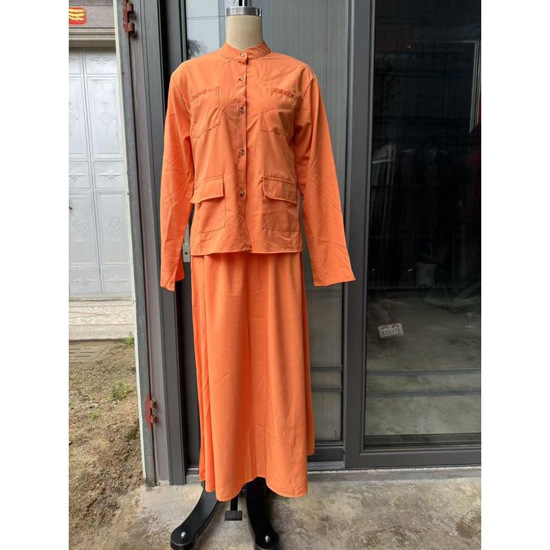 

Модный ветер Свободный Повседневный Костюм рубашки и юбки Однотонный Набор рубашки и юбки CHECOLATE L