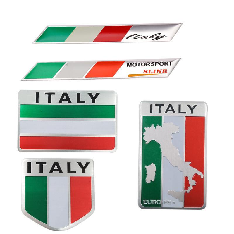 1 pièce Autocollant Emblème Grille 3D en Aluminium Voiture Carte Italie Drapeau National Moto