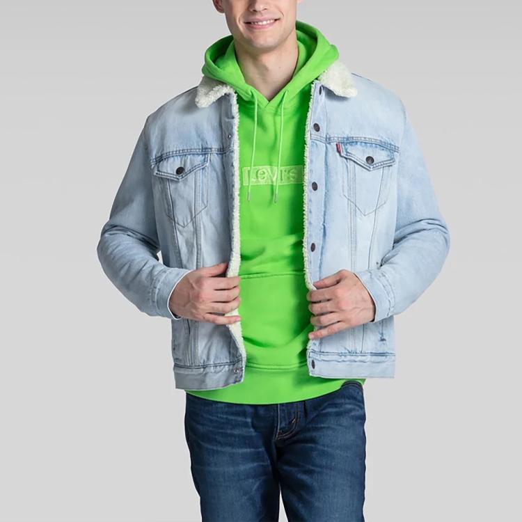 Levis Fleece Lined Casual Slim Fit Straight Leg Long Sleeve Denim Jacket Men Jackets Light-Blue 16365-0103