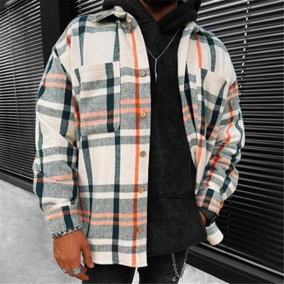 Herbst Winter Neues Dickes Hemd Langarm Karomuster Farbblock Kurze Jacke Herren Umlegekragen Lässiges Oberteil
