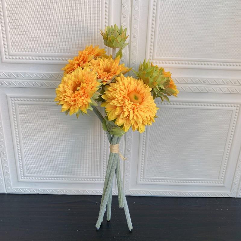 

7 глав флокированный букет подсолнечника шелковый цветок домашний декор декоративный цветок жёлтый