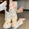 Lotus Leaf Lace Cute Panda Lazy Wind Girl Pajamas Autumn and Winter New Imitation Cotton Long-sleeved Suit Loungewear