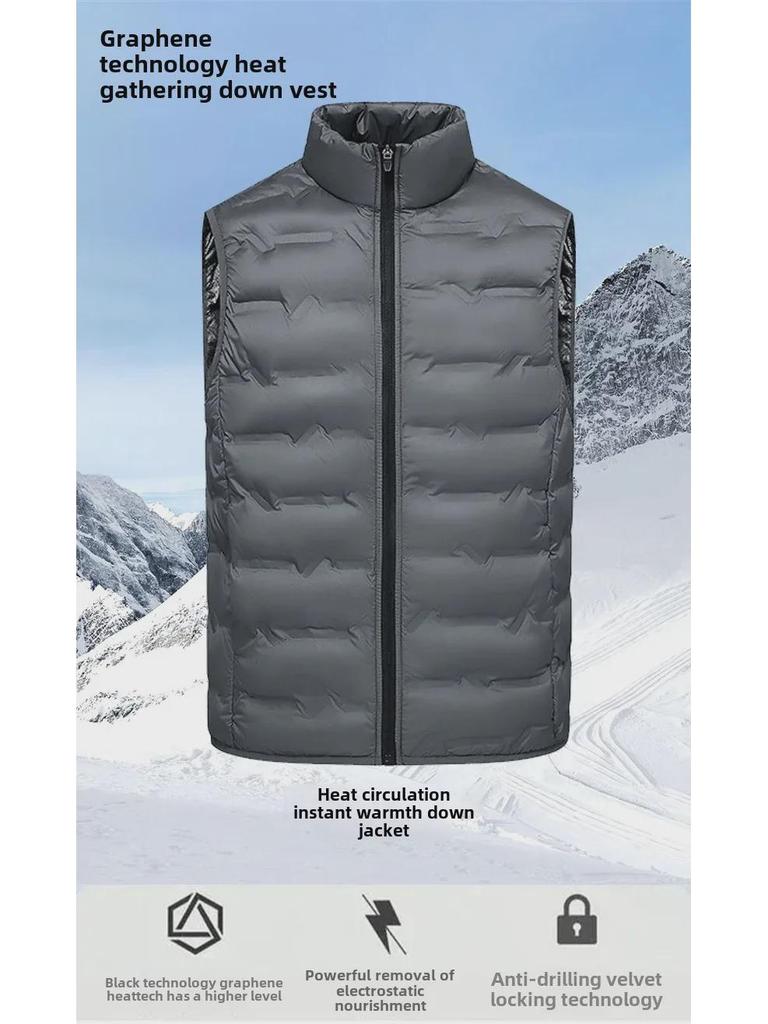 Men's and Women's Graphene Heated Light Duck Down Vest with Stand Collar