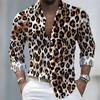 Herren Hemd mit Leopardenmuster Langarm, Trendig Retro Slim-Fit Umlegekragen Lässig und Stilvoll Herrenhemd, Größen