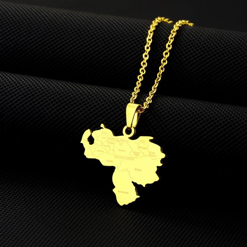 Stainless Steel Outline Venezuela Map Pendant Necklace Heart Map Jewelry
