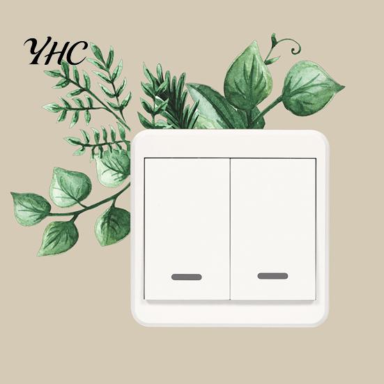 Wall Ornament Mural Ornamental Removable Colorful Green Paper Plant Switch Sticker for Restaurant Decal