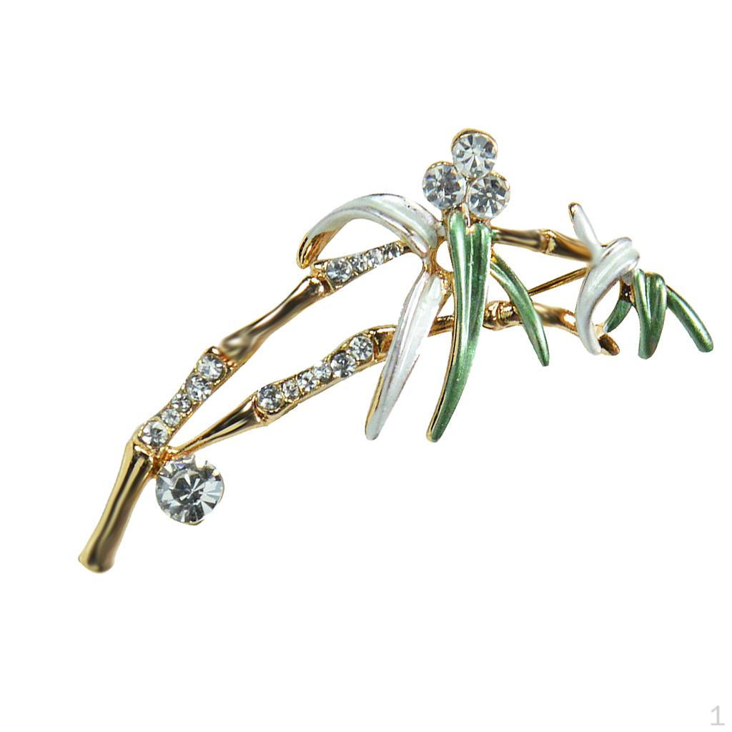 Rhinestone Bamboo Brooch Crystal Pin Women Men