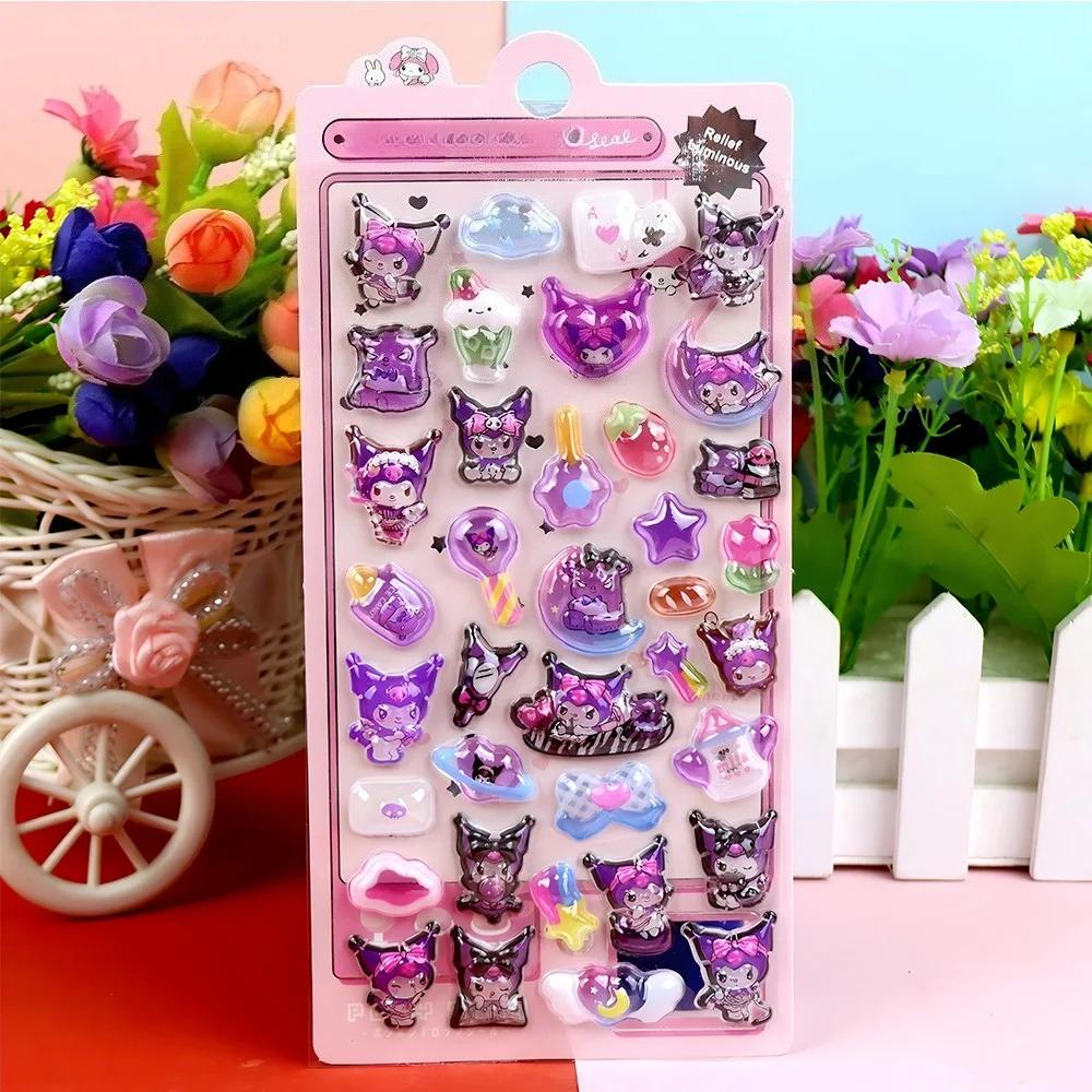 Leuchtende Niedliche Sanrio 3D Relief Aufkleber Kawaii Mädchen Kuromi Cinnamoroll My Melody Kristall Aufkleber Kinder Dekorations Aufkleber Packungen