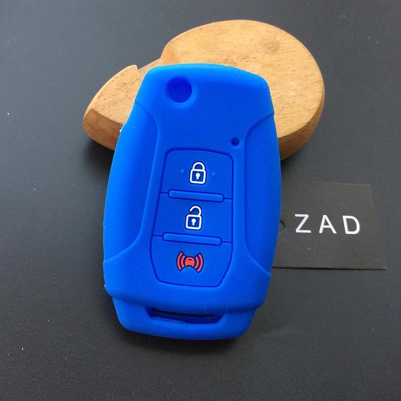 ZAD Silicone Flip Car Key Case Cover Protector Holder For Ssangyong 2015 2016 Tivoli Rexton Korando C 3 Button FOB Key