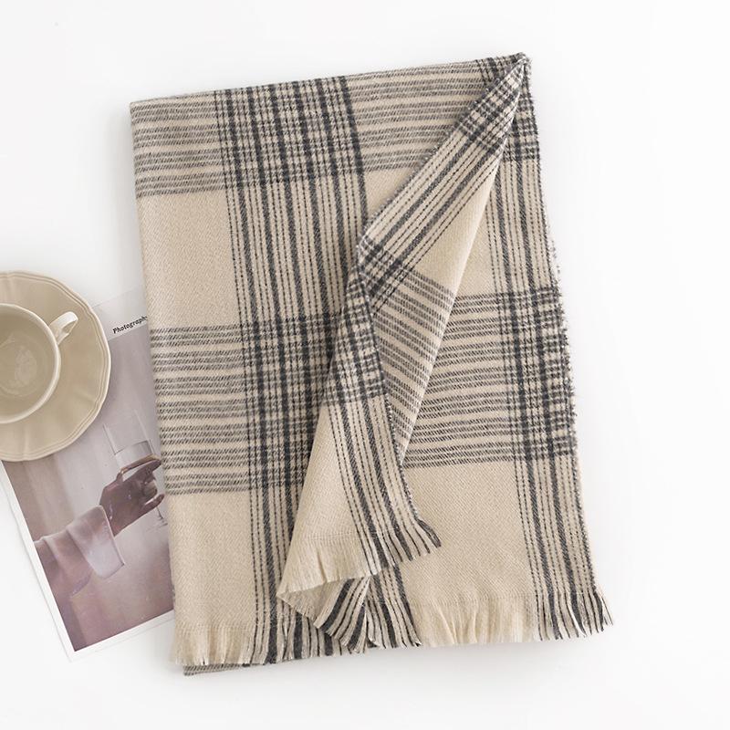 New autumn and winter scarf beige striped plaid imitation cashmere scarf thermal shawl office air conditioner