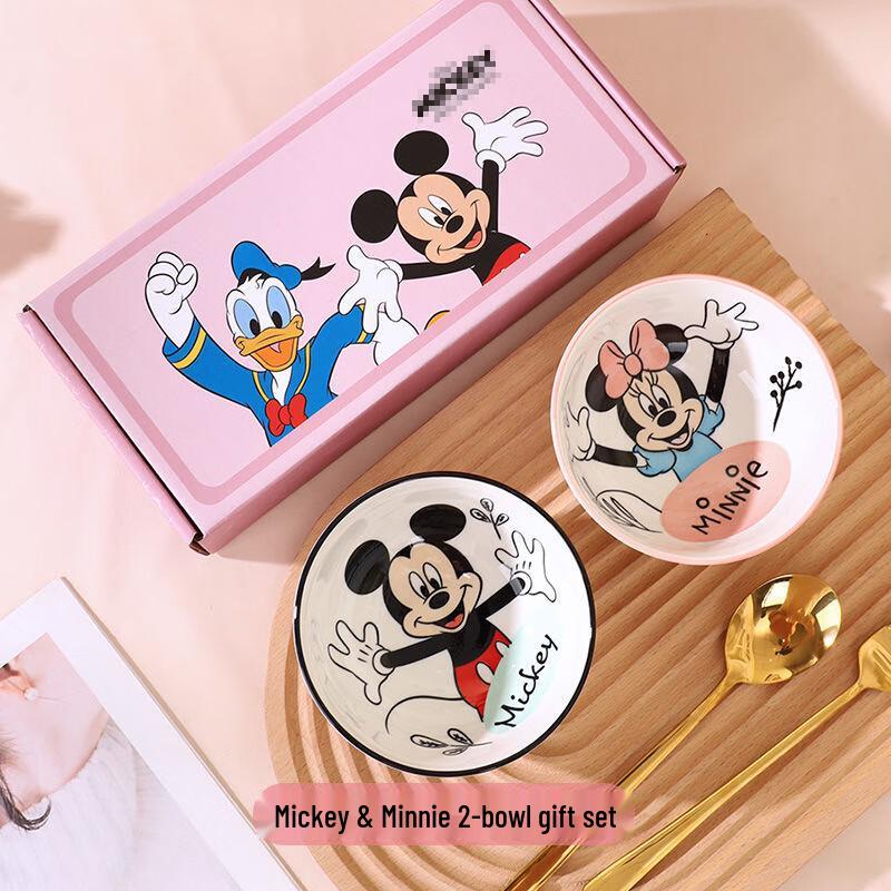 Мультяшный керамический подарочный набор столовой посуды Striped 2 Bowls (Mickey Minnie)