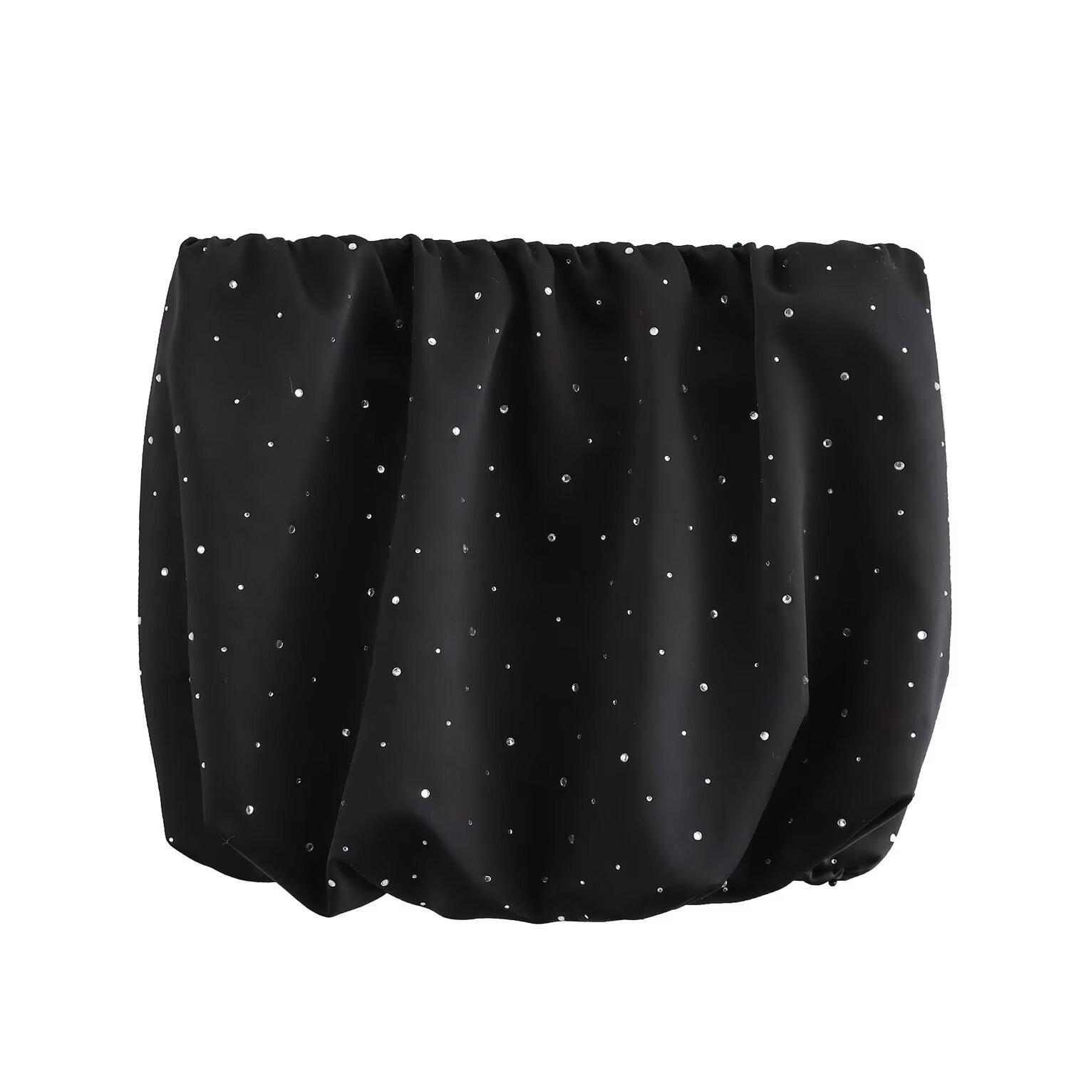 

2025 Spring Street Fashion Rhinestone Balloon-Sleeve Top Extra Small чёрный