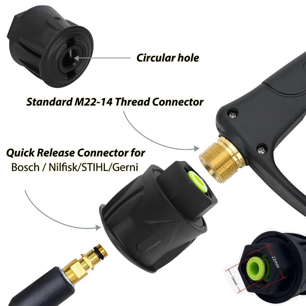 High Pressure Spray Gun 5 Soap Nozzles, 14mm M22/1/4" Quick Connect, for Karcher Nilfisk, Car Wash Foam Washer, Pressure Washer