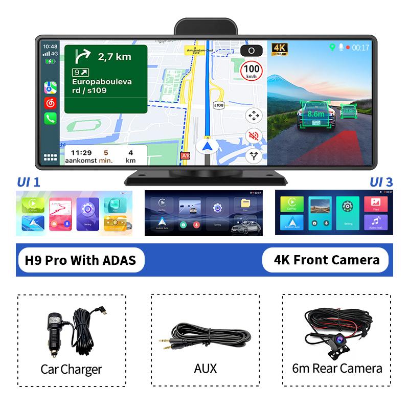 High Quality 10.26" Imagebon H9 Pro 4K Car DVR Dash Camera Wireless Carplay & Android Auto ADAS 5G Wifi Gps Navigation Rearview
