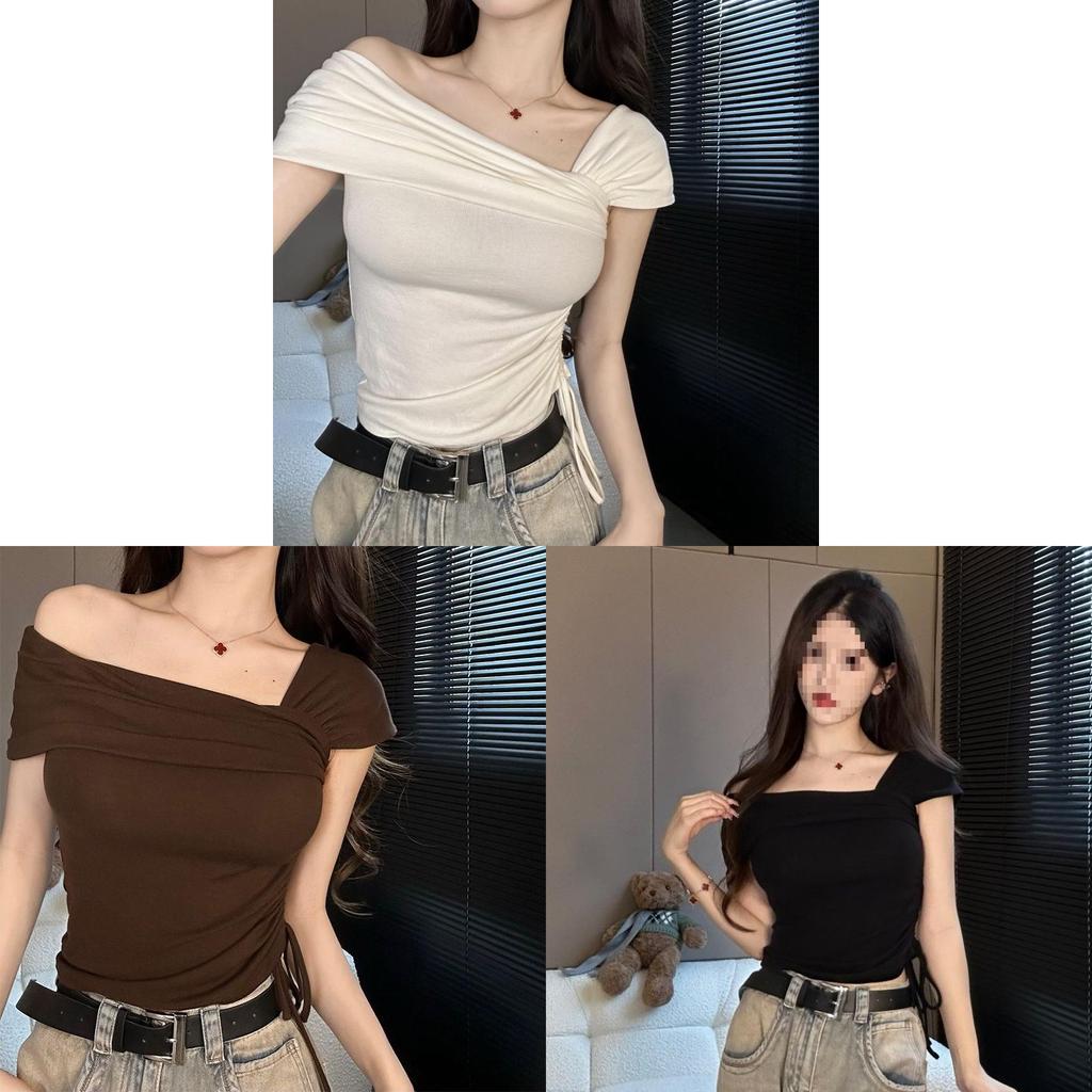 Plain Flat Knit Summer Womens Off Shoulder Top With Embroidery For Casual Wear