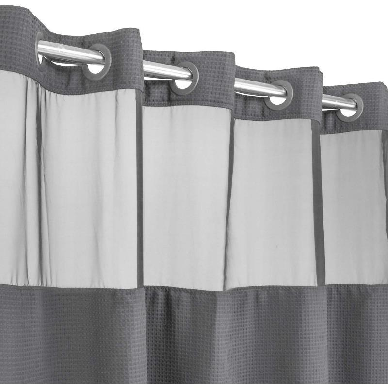 No Hooks Required Dotted Waffle Weave Shower Curtain with Snap In Liner - 71W X 74H,Hotel Grade,Spa Like Bath Curtain,Gray