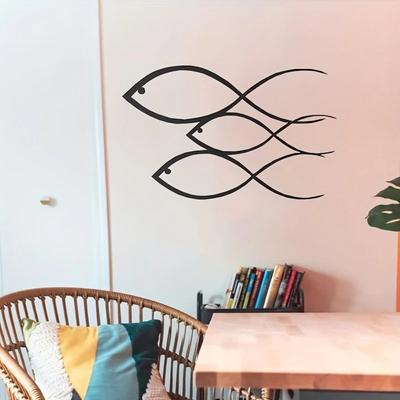1pc Home Living Room Decor - Metal Black Fish Wall Art, Nautical Iron Hanging Decoration