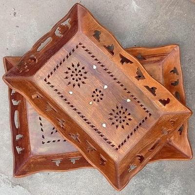 Set of 2 Wooden Serving Tray Set Sheesham Wood  for Serving Cups, Glasses, Snakes Pure Sheesham Wood