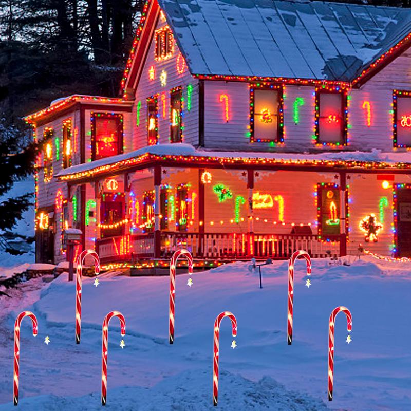 8PCS/Set Solar Operated Christmas Candy Cane Pathway Markers Lights With Stakes For Xmas Outdoor Patio Garden Walkway Decoration