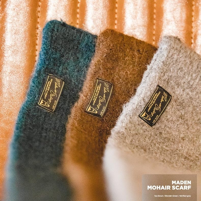 Eight Boar Mohair Knit Scarf, Short Muffler, Blue, Gray, Brown, Men's, b53 (Gray)