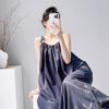 Cotton silk summer bohemian print suspender dress women's ethnic style retro loose medium and long vacation dress