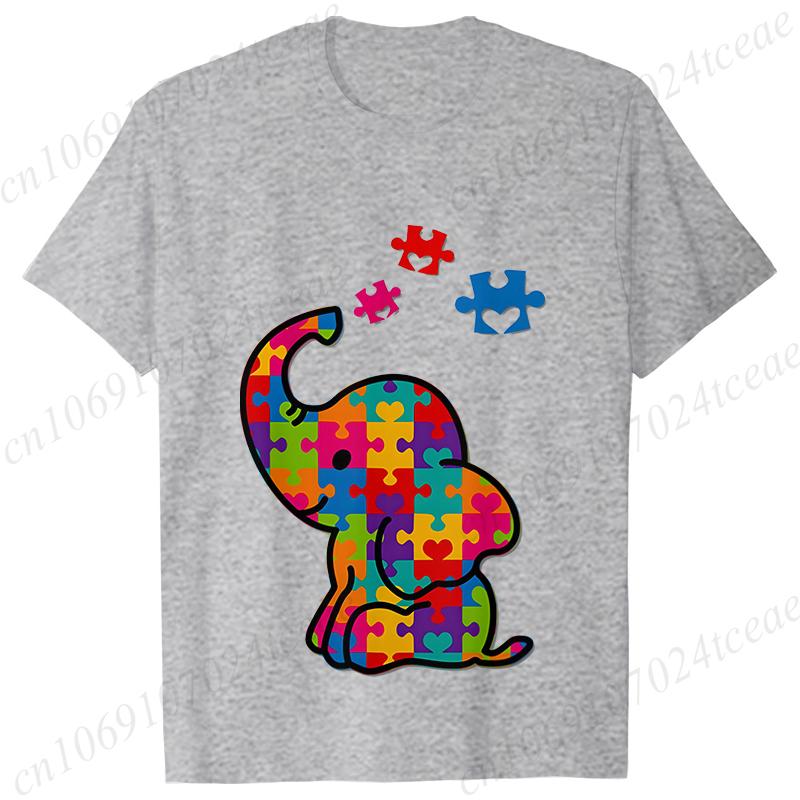 Funny Elephant Autism Awareness T-shirt for Women Acceptance Neurodiversity Summer Shirts Hip Hop Streetwear Short Sleeve Tees