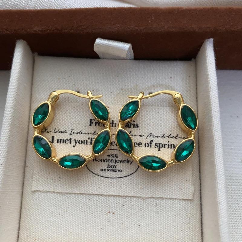 French Vintage Zircon Earrings Niche Design, Light Luxury, High-End Ring-Set Gemstone Earrings, Gorgeous And Exquisite