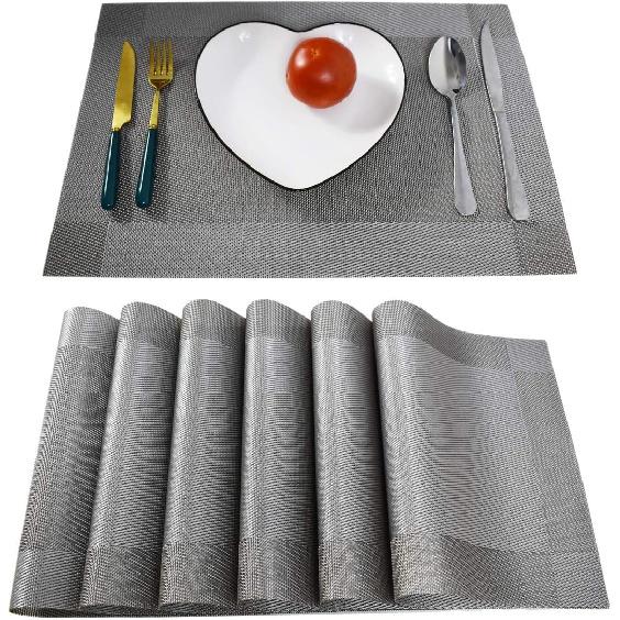 Non-Slip Placemats Set of 6, Heat Stain Ressietant Wipeable Kitchen Dining Table Decorations Easy to Clean Mats, Anti-Skid Vinyl Washable Place Matt