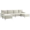 4-Piece Modular Sofa with Footrest and Cushions, In Chenille-Effect Fabric, 313x149x88 Cm, Cream White