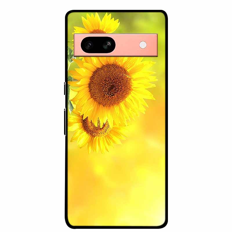 Per Google Pixel 7a 5G Custodia 6.1" Cover Fiori Bordo Nero Silicone TPU Morbida Cover Posteriore Per Google Pixel7a 2023 Custodia Telefono Fundas