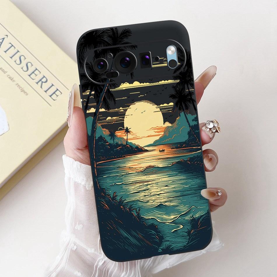 For Google Pixel 9 Pro 9A Pixel9 New Fashion Dusk Beach Painting Phone Case For Google Pixel9A 9 9Pro Black Silicone Soft Case