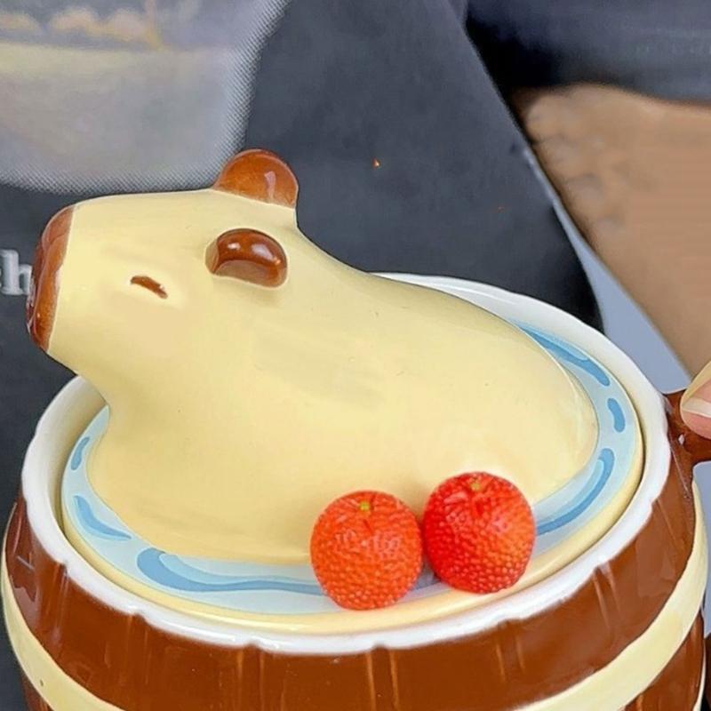 Ceramic Mug Cute Capybara Water Bucket Shape Cup Porcelain Coffee Cups Dringking Cup with Handle & Lid Christmas Gift
