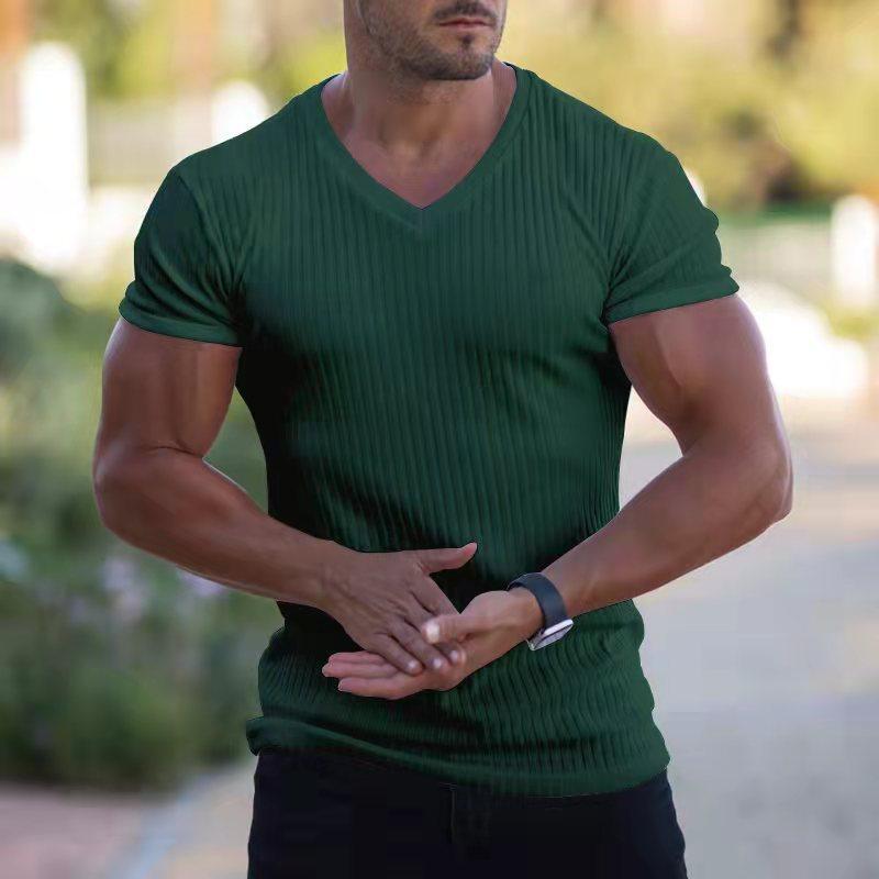 Summer Slim V-neck Sports Breathable Physical Spot Solid Color Short-sleeved Sweat T-shirt Men Short Sleeved