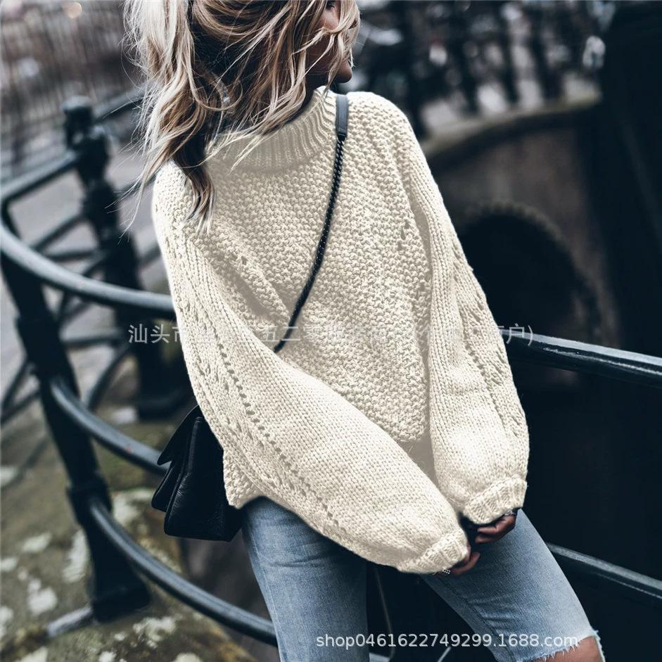 2026 European Street Style: Women's Solid Color Round Neck Long Sleeve Ripped Knitwear for Autumn/Winter
