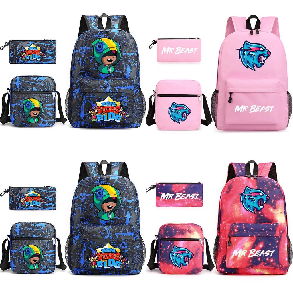 Mr Beast Lightning Cat Three Piece Backpack Set For School With Cute And Fun Design