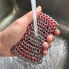 Cast Iron Skillet Cleaner, Stainless Steel Chainmail Cleaning Scrubber with Silicone Insert for Cleaning Castiron Pan