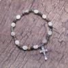 White Bracelet Crucifix Medal-Bracelet Catholic Jewelry Adjustable Crystal Beads