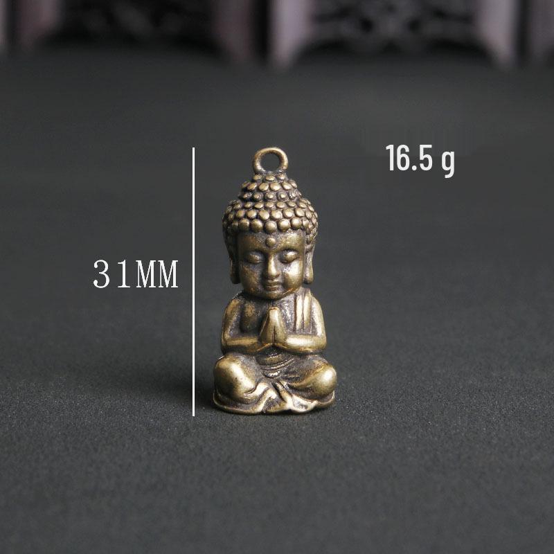 Retro Brass Shakyamuni Buddha Keychain Pendant - Small Copper Tathagata Blessing Charm