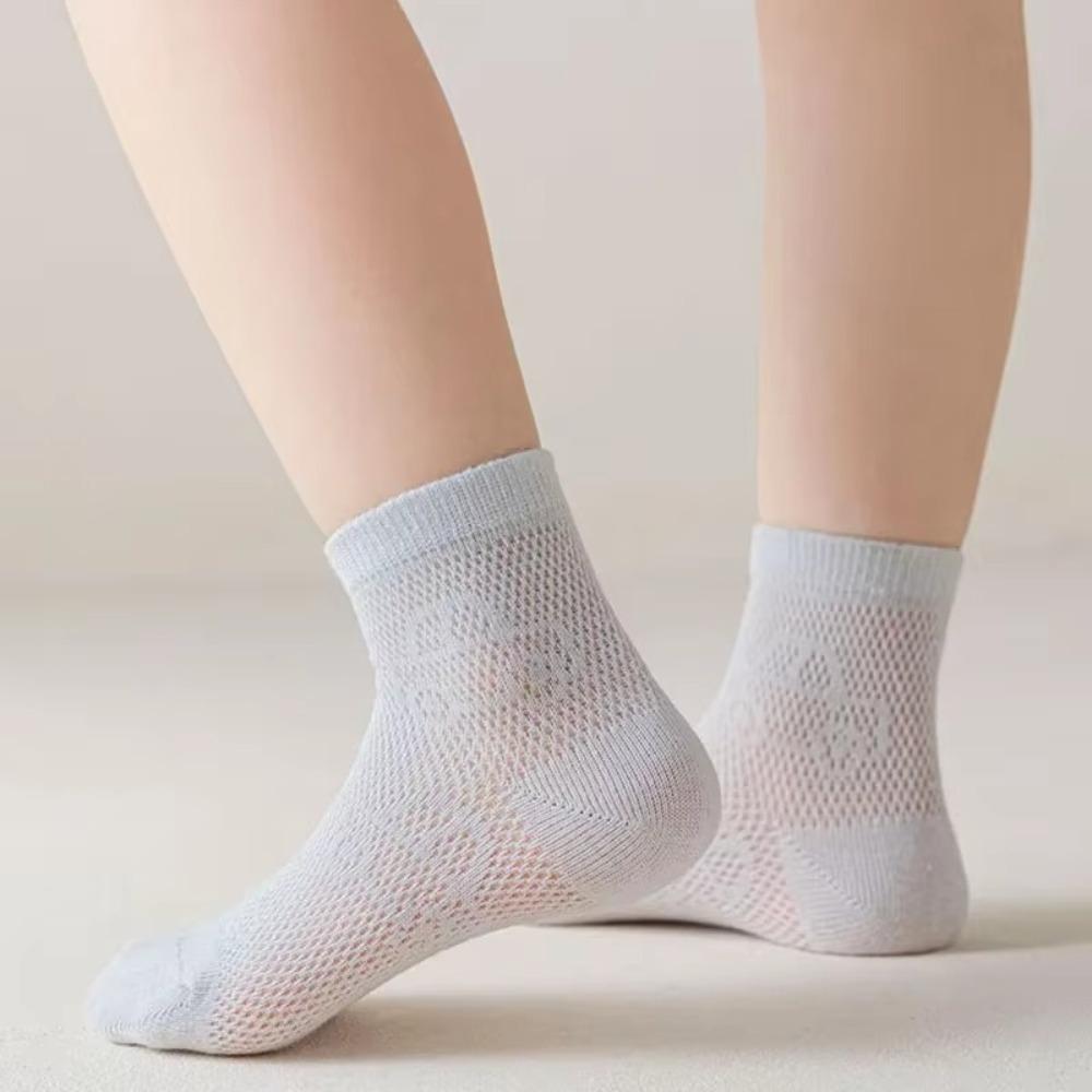 5 Pair Cartoon Car Baby Mesh Socks Summer Thin Breathable Middle Tube Socks Solid Color Cotton Kids Casual Socks for Boy Girl