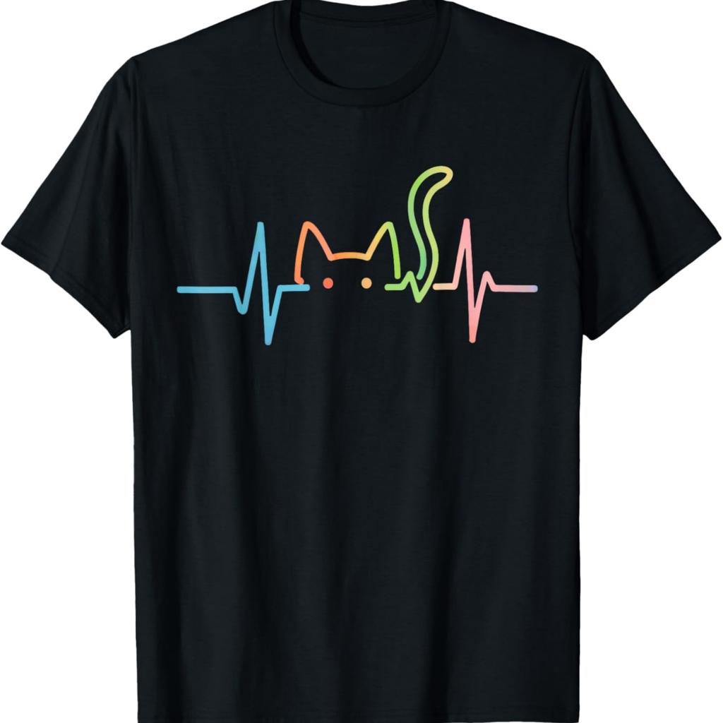 Heartbeat Cat Lover Animal Silhouette Cute Kitty Cat T-Shirt