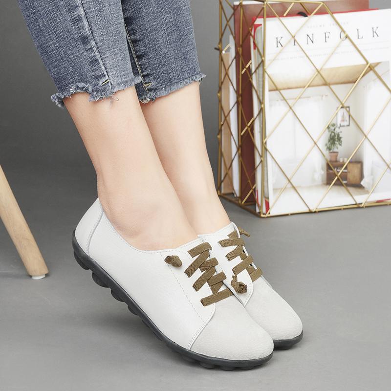 Fashion Plus Size 42 Women's Casual Genuine Leather Shoes Soft Bottom White Color Slip-On Anti-Slip Spring Autumn New Style Shoe Mothers