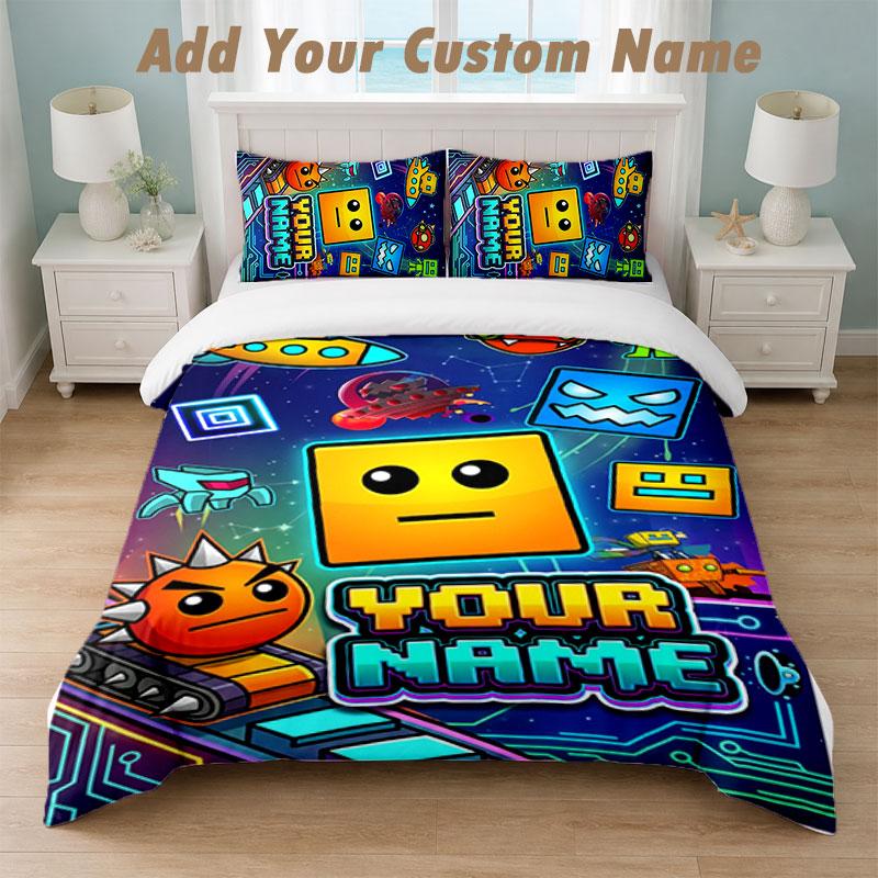 Bedding Set 1 Duvet Cover 2 Pillowcases Geometry Dash Print Soft Bed Linen Bedroom Decor